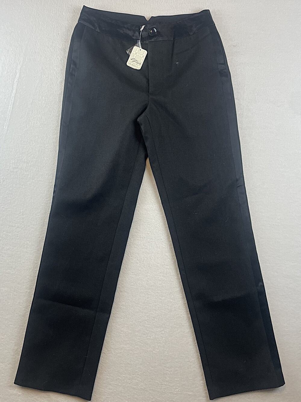 Free People Herringbone Black Womens Sz 6 Skinny Trouser Pants Satin Trim